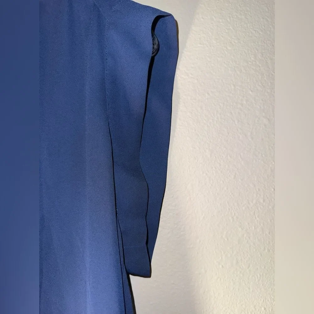 Pleione womens Royal Blue V-Neck Short sleeve Blouse Large career Officewear 731